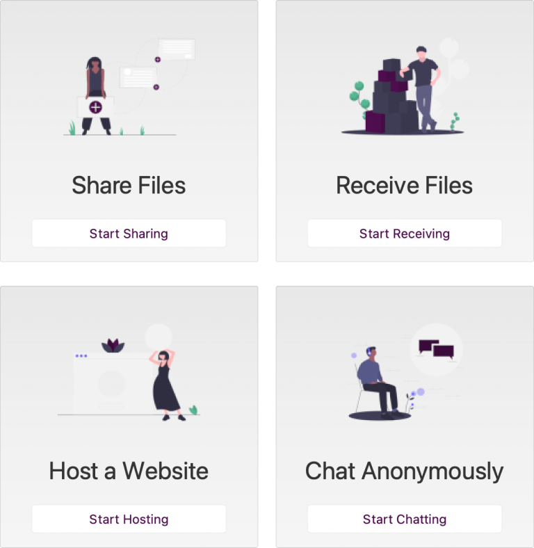 UI from OnionShare desktop showing Share, Receive, Host a Website, and Chat functionality.